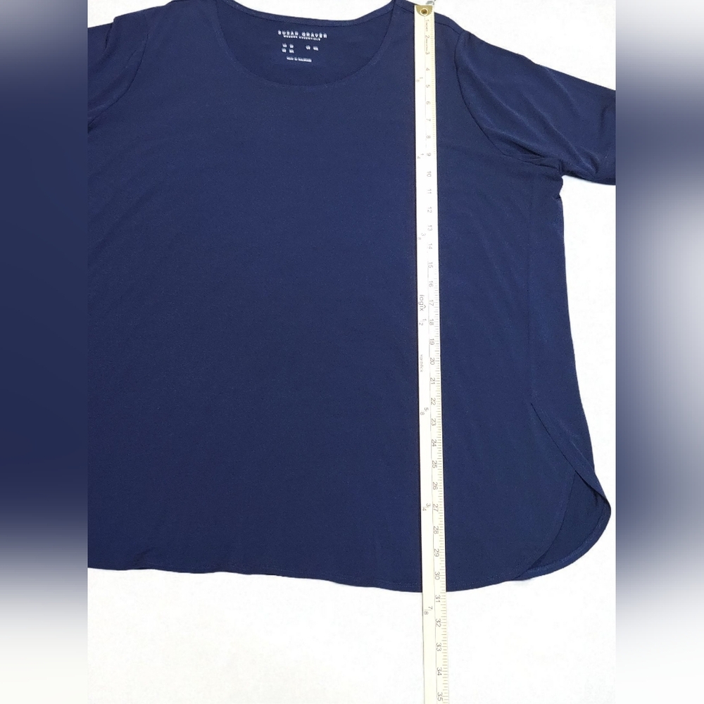 Susan Graver Liquid Knit Women's Navy Short Sleeve Top - Picture 3 of 5